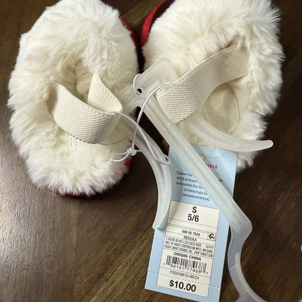 Cat and Jack Toddler Unisex Red Christmas Slippers Size Small 5/6 NWT